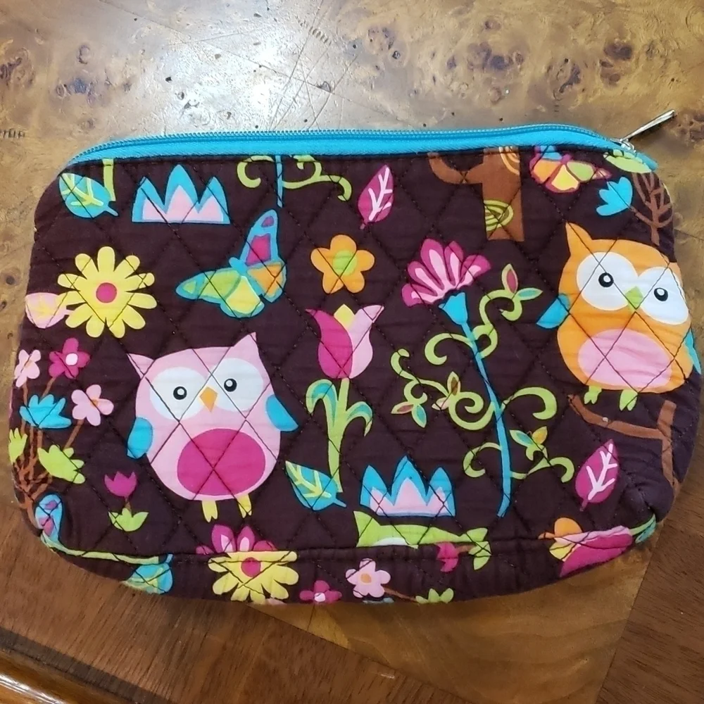 N. Gil Make-up Bag Cutch Owl Design Gingham Reversible EUC